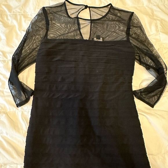 Adrianna Papell women's dress mini ruffles pleated 3/4 sleeve black mesh top - Picture 9 of 15